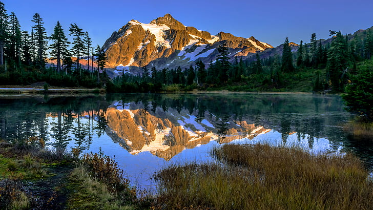 rocky mountain and body of water photo, mount shuksan, mount shuksan, Mount Shuksan, rocky mountain, body of water, photo, Sunset, Reflections, Mist, Forest, Nikon  D7000, DSLR, HDR, Picture, Lake, Fall, Pacific Northwest, Washington, National Park, Mount Baker, Lodge, Landscape, Wide Angle, Water  Tourism, Trees, nature, mountain, reflection, outdoors, scenics, water, tree, summer, beauty In Nature, HD wallpaper