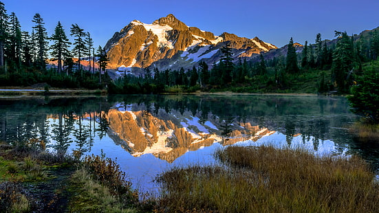 rocky mountain and body of water photo, mount shuksan, mount shuksan, Mount Shuksan, rocky mountain, body of water, photo, Sunset, Reflections, Mist, Forest, Nikon  D7000, DSLR, HDR, Picture, Lake, Fall, Pacific Northwest, Washington, National Park, Mount Baker, Lodge, Landscape, Wide Angle, Water  Tourism, Trees, nature, mountain, reflection, outdoors, scenics, water, tree, summer, beauty In Nature, HD wallpaper HD wallpaper
