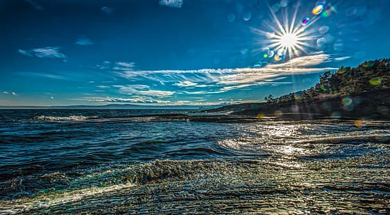 el sol, la costa, Noruega, la bahía, Hurum, Oslo, el fiordo de Oslo, Fondo de pantalla HD HD wallpaper