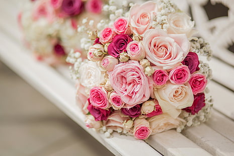 분홍색, 흰색, 빨간색 장미 꽃다발, 꽃, 장미, 꽃다발, 분홍색, HD 배경 화면 HD wallpaper