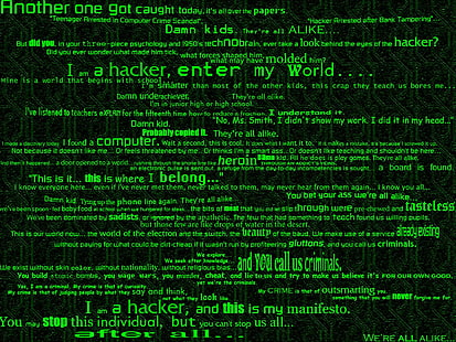 verde, hackers, manifiesto, texto, Fondo de pantalla HD HD wallpaper