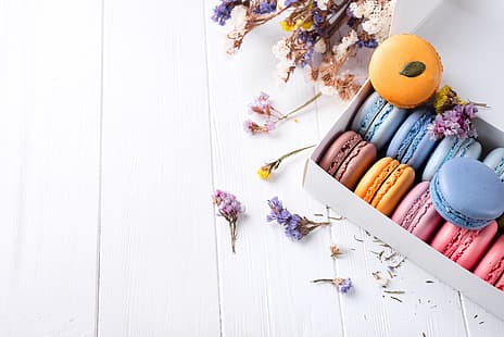 flores, colorido, bolos, doce, sobremesa, biscoitos, francês, macaron, macaroon, HD papel de parede HD wallpaper