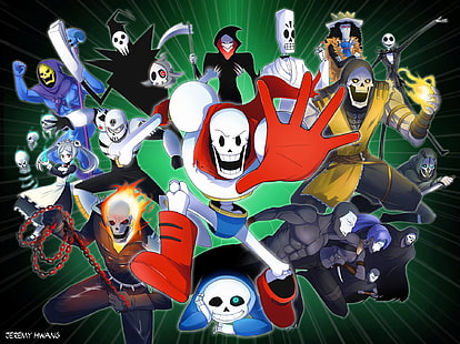 วิดีโอเกม, Crossover, Brook (One Piece), Duskull (Pokémon), Ghost Rider, Grim (The Grim Adventures of Billy & Mandy), Jack Skellington, Lord Death (Soul Eater), Manuel Calavera, Marie (Skullgirls), Papyrus ( Undertale), Sans (Undertale), Scorpion (Mortal Kombat), Skeleton, Skeletor, Skull Man (Mega Man), วอลล์เปเปอร์ HD HD wallpaper
