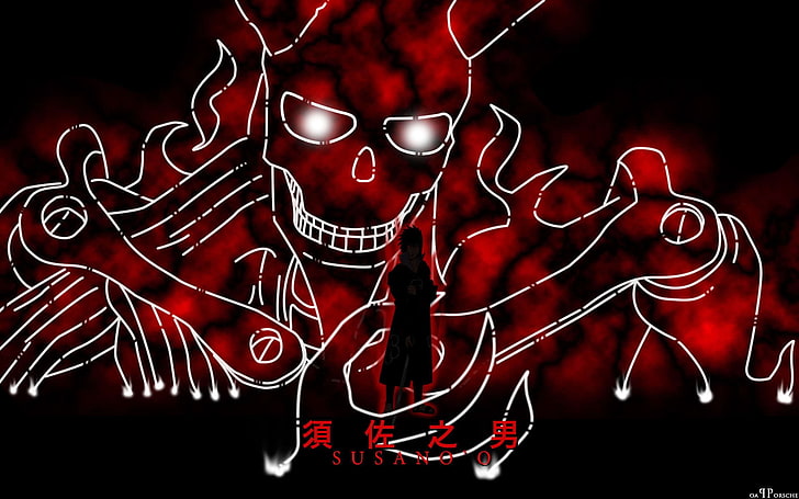 white skull illustration, Naruto Shippuuden, anime, Uchiha Sasuke, Susanoo (character), skull, HD wallpaper