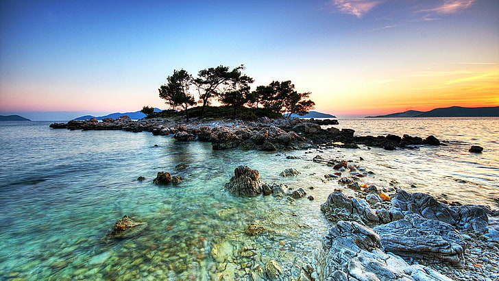 เกาะสีเทา, การถ่ายภาพ, น้ำ, ทิวทัศน์, ธรรมชาติ, หิน, เกาะ, ต้นไม้, การก่อตัวของหิน, วอลล์เปเปอร์ HD