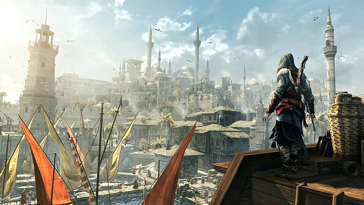 Affiche Assassin's Creed, Assassin's Creed, jeux vidéo, art numérique, ville, Fond d'écran HD