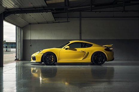 Porsche, Porsche Cayman GT4, samochód, Porsche Cayman, samochód sportowy, pojazd, żółty samochód, Tapety HD HD wallpaper