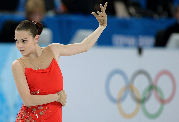 Kadın kırmızı kolsuz elbise, bak, artistik patinaj, zerafet, RUSYA, Soçi 2014, XXII Kış Olimpiyat Oyunları, patenci, şampiyon, soçi 2014 olimpiyat kış oyunları, Adelina Sotnikova, HD masaüstü duvar kağıdı