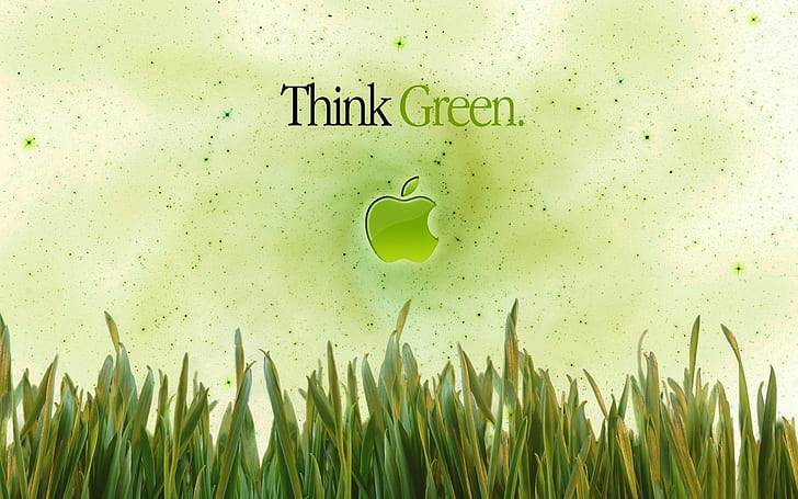 Apple Think Green, тънко зелено лого на ябълка, Apple, Green, Think, HD тапет