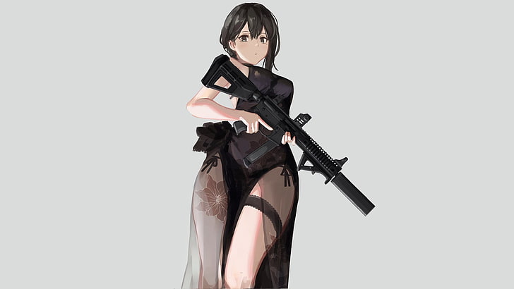อะนิเมะมังงะสาวอะนิเมะพื้นหลังเรียบง่ายอาวุธเด็กหนุ่มผมสีดำกี่เพ้าชุดจีน, วอลล์เปเปอร์ HD