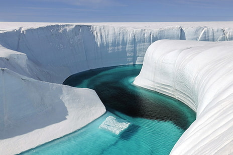 body of water beside ice cliff, water, Arctic, snow, HD wallpaper HD wallpaper