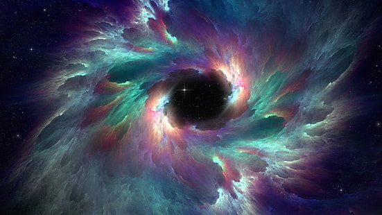черна дупка, мъглявина, вселена, водовъртеж, черна дупка, пространство, фрактално изкуство, дупка, спирала, звезди, HD тапет HD wallpaper