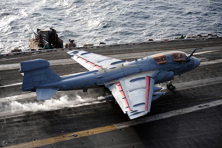 Enterprise, Grumman, carrier-based electronic warfare aircraft, EA-6B Prowler, takeoff from an aircraft carrier, CVN-65, HD wallpaper