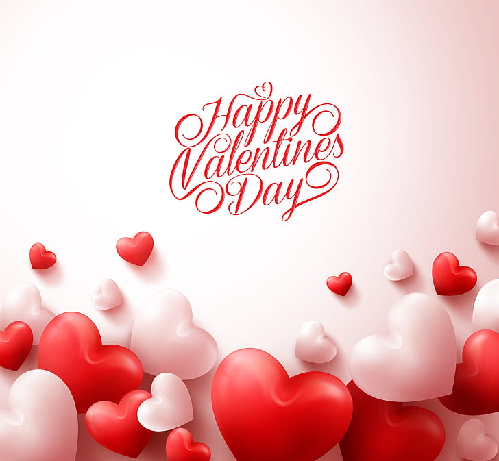 background, the inscription, hearts, red, white, Valentine's day, congratulations, Happy Valentine's Day, HD wallpaper