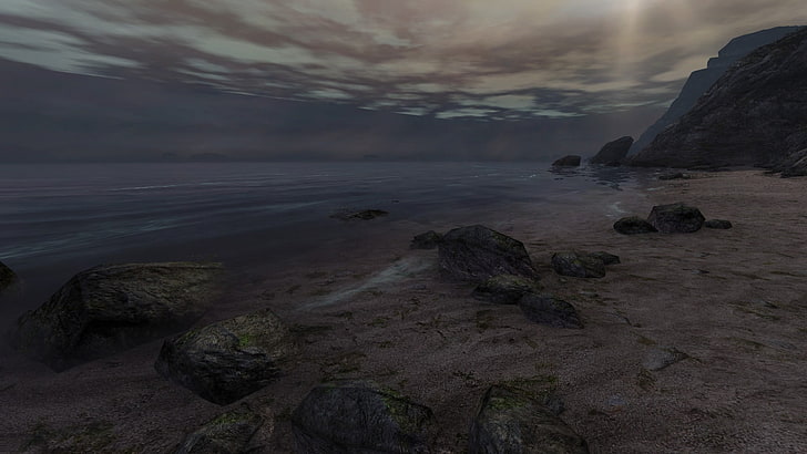 brown sand and ocean, Dear Esther, Source Engine, entertainment, video games, HD wallpaper