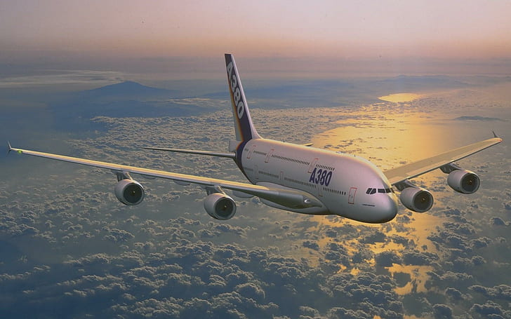Airbus A380 (wds), aeronaves, a380, avião de quatro largos corpos, airbus a380, airbus a 380, aviões, HD papel de parede