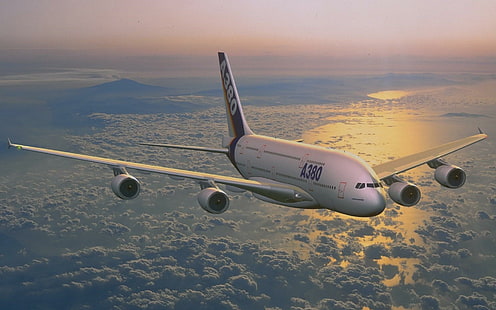 Airbus A380 (wds), pesawat terbang, A380, pesawat berbadan empat lebar, Airbus A380, Airbus 380, pesawat terbang, Wallpaper HD HD wallpaper