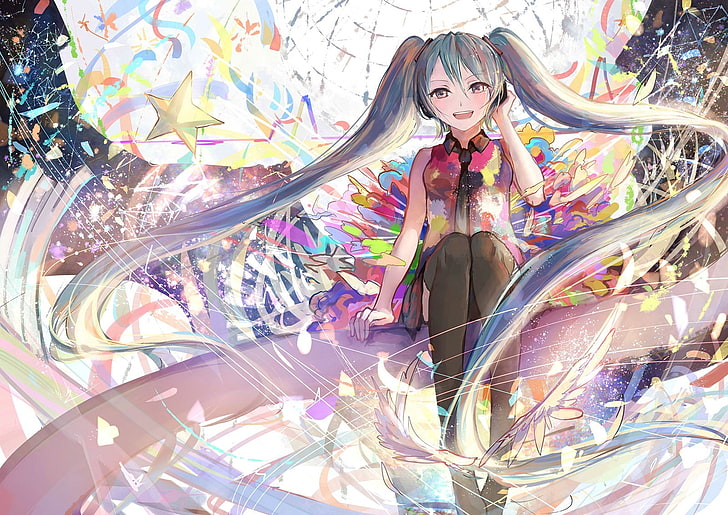 blauhaarige Mädchen Anime Charakter, Anime, Anime Girls, Vocaloid, Hatsune Miku, lange Haare, HD-Hintergrundbild