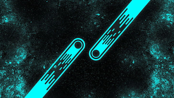 two white-and-black strips, neon, abstract, graphic design, meteors, cyan, stars, turquoise, HD wallpaper