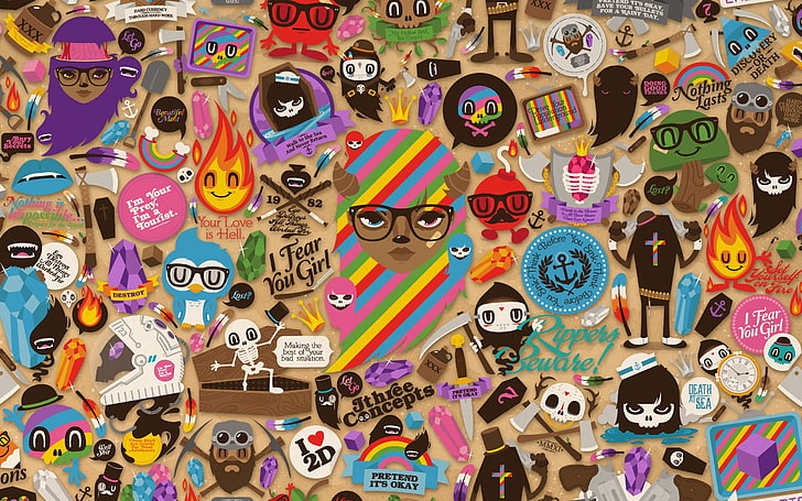 multicolored doodle art wallpaper, background, images, colorful, bright, HD wallpaper