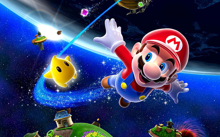Ilustração de Super Mario, mario, espaço, personagens, estrelas, HD papel de parede