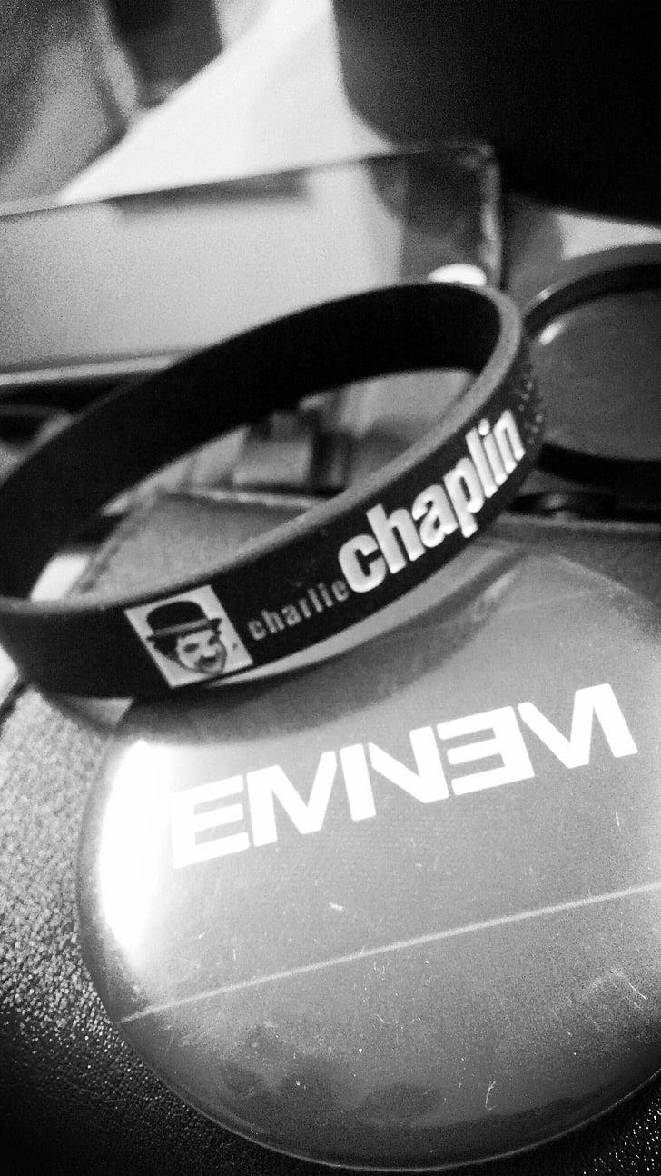 schwarzes Silikonband, Eminem, Shadyxv, Charlie Chaplin, Hip Hop, HD-Hintergrundbild, Handy-Hintergrundbild