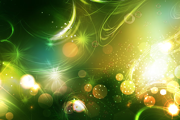 green and yellow abstract digital wallpaper, line, glow, curves, spot, HD wallpaper