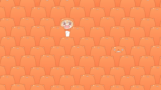 オレンジクマコスチュームアニメキャラクターイラスト、干物妹を着ている女性！うまるちゃん、どまうまる、 HDデスクトップの壁紙 HD wallpaper