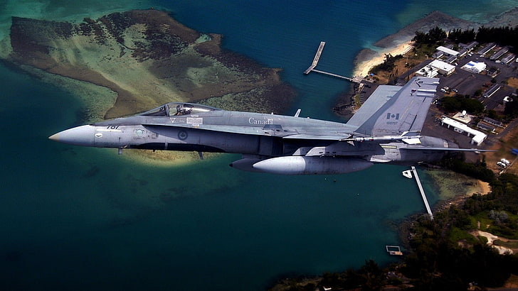 biało-niebieska łódź motorowa, McDonnell Douglas F / A-18 Hornet, Kanada, Królewskie Kanadyjskie Siły Powietrzne, Tapety HD
