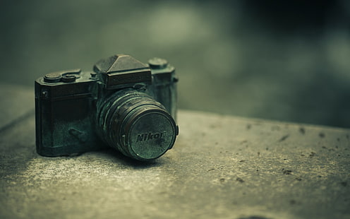 fotocamera DSLR nera Nikon, sfocata, Nikon, fotocamera, tecnologia, Sfondo HD HD wallpaper