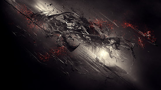 lukisan abstrak hitam dan merah, abstrak, 3D Abstrak, seni digital, gelap, Wallpaper HD HD wallpaper