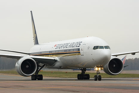 avião branco Singapore Airlines, o avião, forro, Boeing, companhias aéreas, Singapura, 777, HD papel de parede HD wallpaper