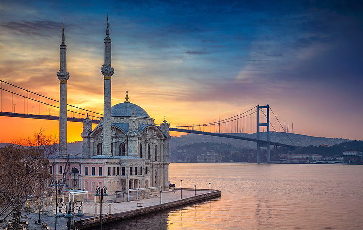 Puente, estrecho, mezquita, Estambul, Turquía, Ortakoy, Fondo de pantalla HD