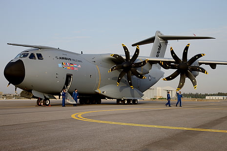 gray airplane, aircraft, Airbus A400M Atlas, Airbus, military, military aircraft, HD wallpaper HD wallpaper