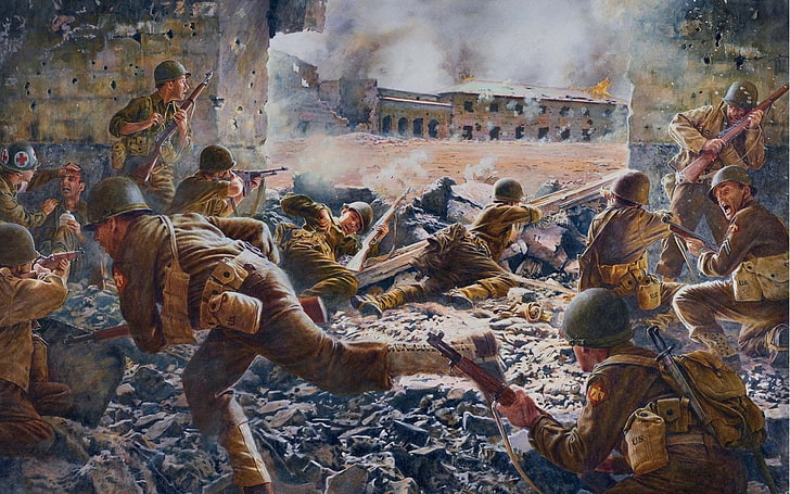 soldado militar fondo de pantalla, guerra, soldados, arte, tiroteo, WW2, Fondo de pantalla HD