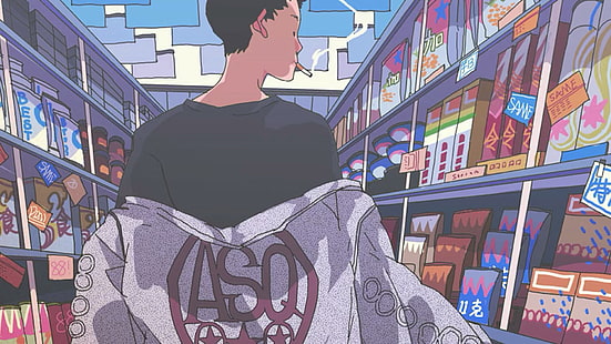 abbildung, anime artikel, anime guy, rauch, Retro, artikel, zeichnung, HD-Hintergrundbild HD wallpaper
