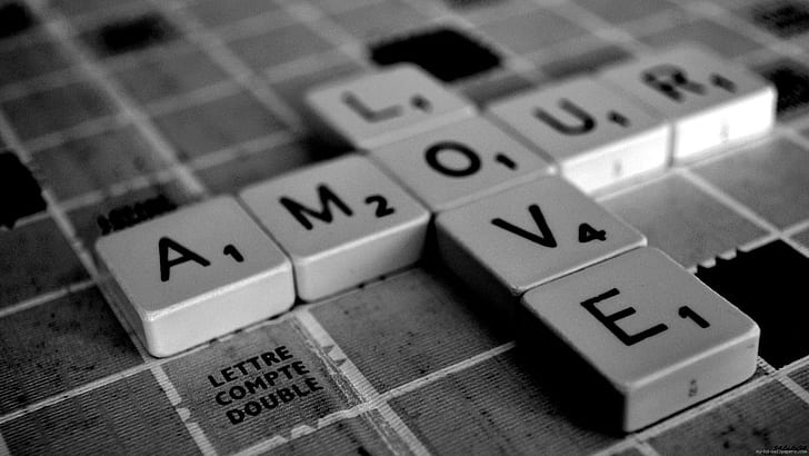 Love on a french scrabble, blocks work game, love, french, scrabble, game, grey, HD wallpaper