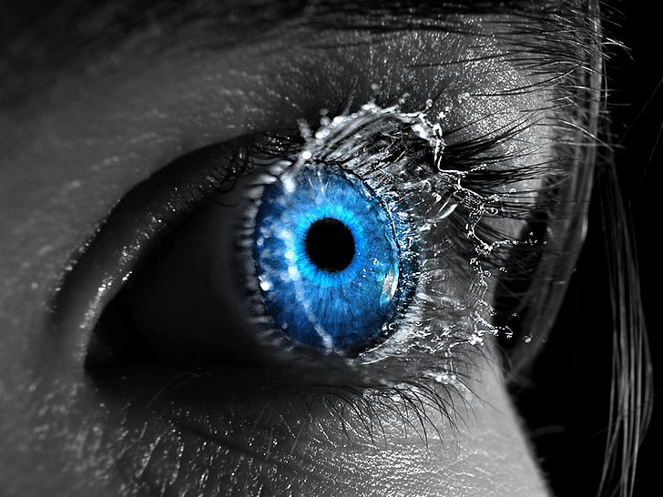 olhos azuis, azul, coloração seletiva, mulheres, arte digital, água, líquido, olhos, HD papel de parede