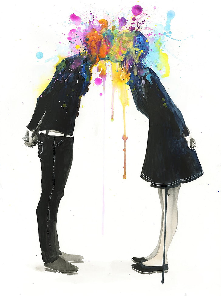coppia baciare opere d'arte, lora zombie, arte classica, zombi, colorato, pittura, pittura ad olio, acquerello, Sfondo HD, sfondo telefono