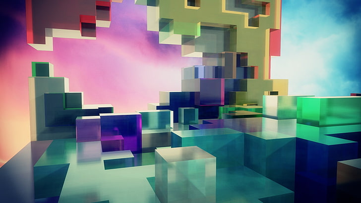 cube, voxel, coloré, abstrait, Fond d'écran HD