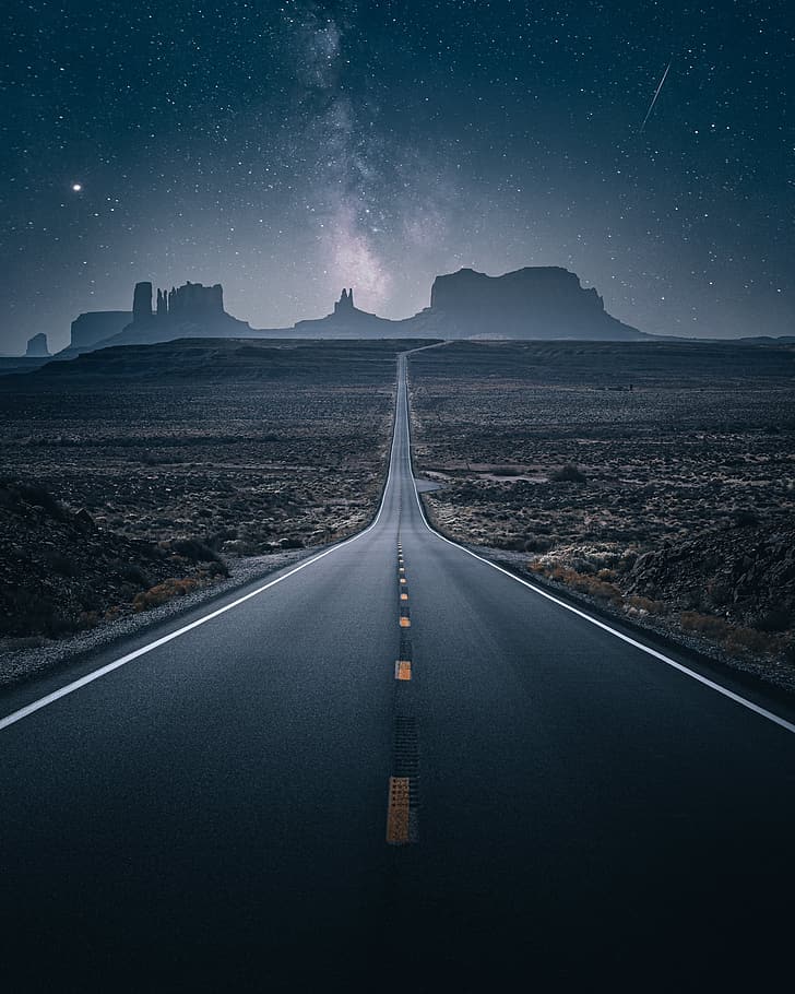 vertical, road, Arizona, stars, sky, HD wallpaper