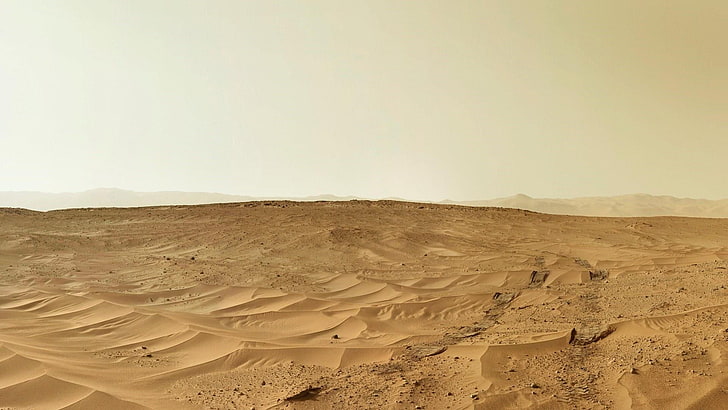 desert, curiosity, mars, sand, mars science laboratory, nasa, landscape, horizon, HD wallpaper
