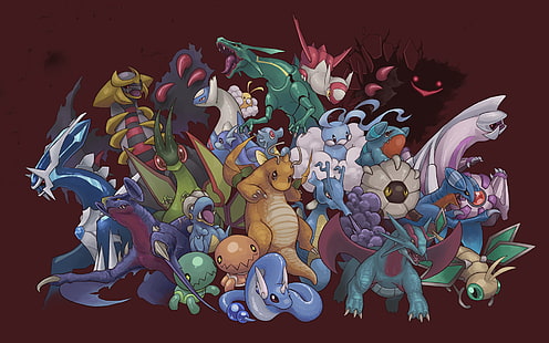 Pokemon illustration, Pokemon wallpaper, Pokémon, video games, cartoon, Dragonite, dragon, HD wallpaper HD wallpaper