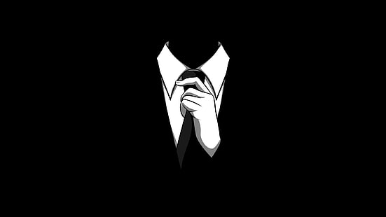 anónimo corbata negra traje monocromo arriba fondo negro 2560x1440 Arte Monocromo HD Art, negro, anónimo, Fondo de pantalla HD HD wallpaper