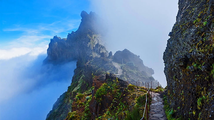 montañas marrones, nubes, montañas, rocas, Portugal, Madeira, Fondo de pantalla HD
