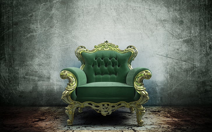 Fauteuil, royal, chaise, vert, luxe, meubles, vintage, Fond d'écran HD
