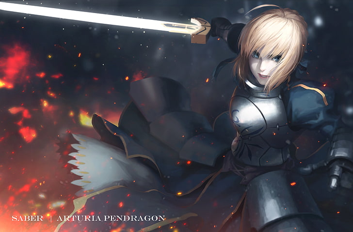 arturia pendragon, pedang, nasib menginap, pedang, pirang, baju besi, Anime, Wallpaper HD