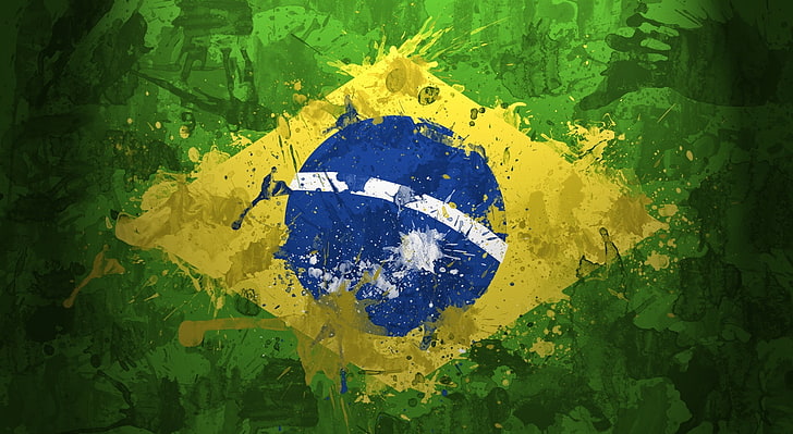 Brasil, Brazil flag, Artistic, Urban, Flag, color splash, brasil, paint splatter, HD wallpaper