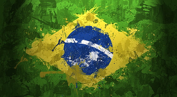 البرازيل ، علم البرازيل ، الفني ، الحضري ، العلم ، دفقة اللون ، البرازيل ، بقع الطلاء، خلفية HD HD wallpaper