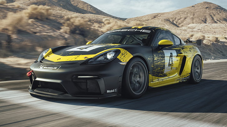 Porsche, Porsche 718 Cayman, Black Car, Voiture, Porsche 718 Cayman GT4 Clubsport, Voiture de course, Course, Voiture de sport, Fond d'écran HD